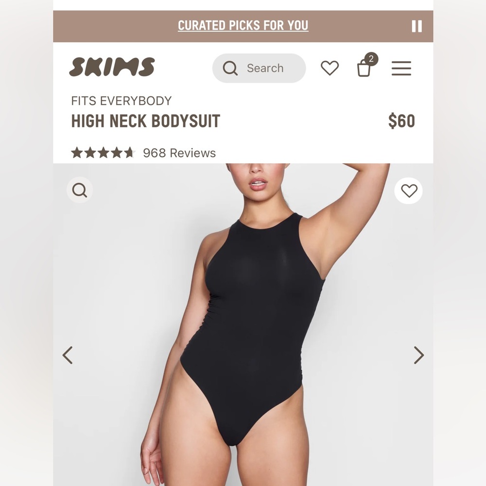 Skims Black Fits Everybody High Neck Bodysuit in Size Medium